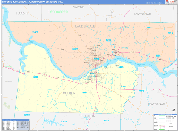 Florence-Muscle Shoals Metro Area Wall Map